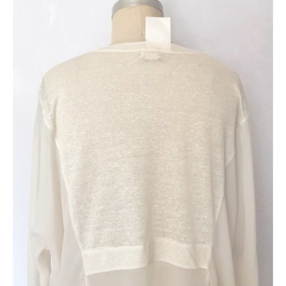 H&M CREAM FINE KNIT MIXED MEDIA CHIFFON SLEEVE LINEN BLEND SWEATER 12 NWT - Picture 5 of 9